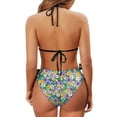 thumbnail image 6 of Uourmeti Women's Retro Floral & Striped Halter Bikini Set - Two Piece Triangle Swimsuit with Tie Side Bottoms for Beach Vacation & Pool Party, 6 of 9