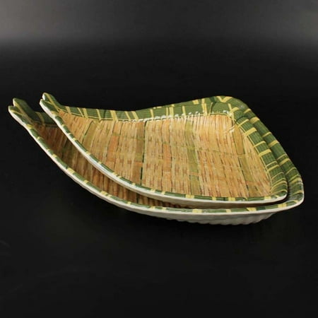 

1pc Simulated Bamboo Woven Plate Melamine Serving Dish Plate Japanese Style for Home (24x6.4cm)