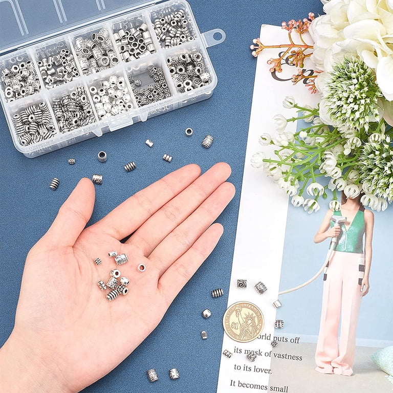 150-Piece Alloy Spacer Beads – Silver Hollow Tube Beads For Jewelry Making (15 Styles)