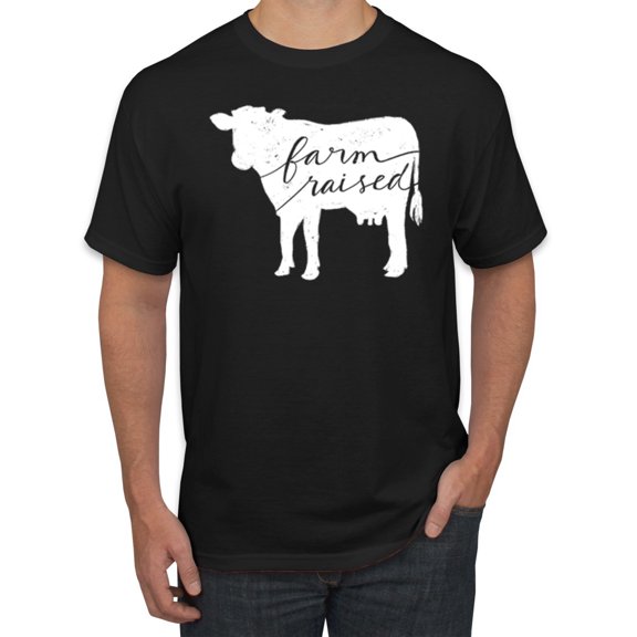 Wild Bobby, Farm Raised Cow Animal Lover Men's Graphic T-Shirt, Black, Small