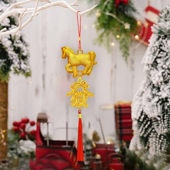 2026 Chinese Horse Year Pendant with "Fa" (Prosperity) Charm – Red Tassel Ornament for Home Car Bonsai Lunar New Year Decor, Includes 1 Piece