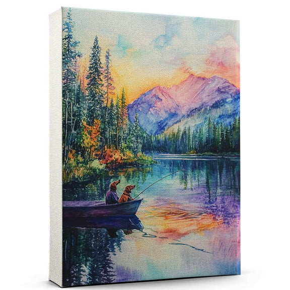 Scottish Deerhound Dog Canvas Canvas – Fishing Theme Dog Art for Wall, Scottish Deerhound Dog Playing Fishing Wall Art, Dog Lover Canvas Decor