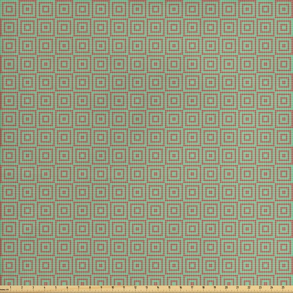 Ambesonne Geometric Fabric by the Yard Upholstery, Squares Mosaic, 3 Yards, Sea Green Dark Coral