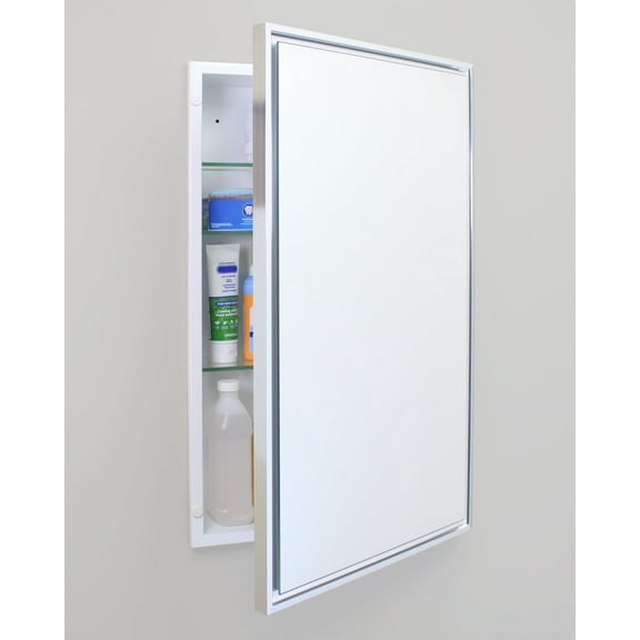 16x26 Parker Metro Metal Framed Rectangle Recessed Bathroom Medicine Cabinet, Floating Mirror, 14x24 in-Wall Opening, Powder-coated Steel, Adjustable Glass Shelves, Magnet Close, Chrome