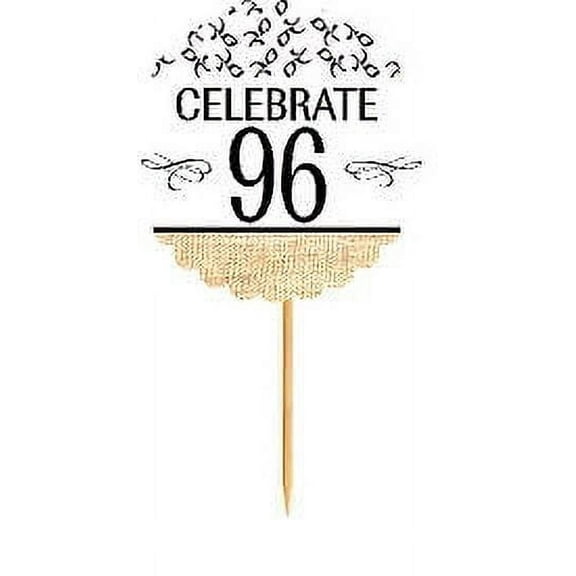 96th Birthday / Anniversary Novelty Burlap Cupcake Decoration Picks -12pack