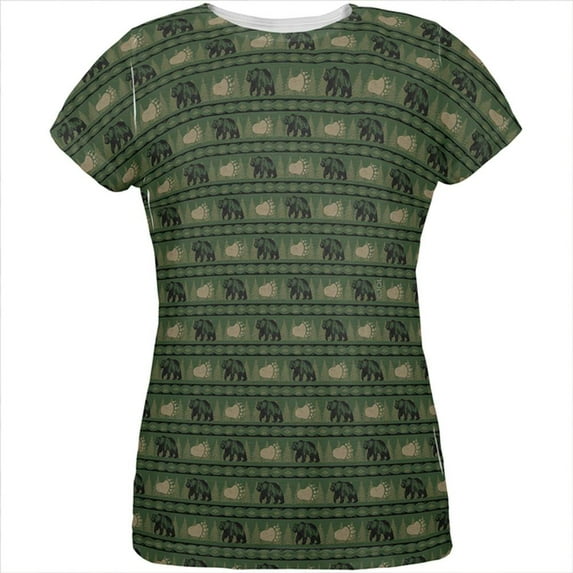 Grizzly Bear Adirondack Pattern Green All Over Womens T Shirt Multi LG