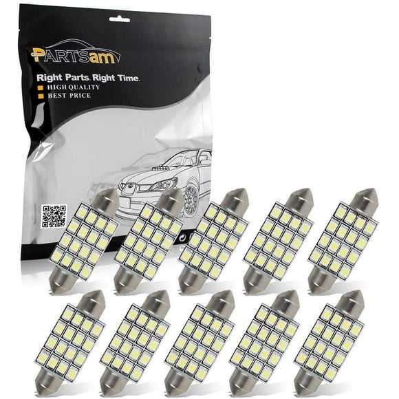 Partsam 10pcs 6000K White 41mm 42mm 43mm Festoon 16-3528-SMD LED Bulbs for Interior Lights Dome Map Trunk Cargo Area