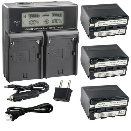 Kastar 3-Pack NP-F970 Battery and CH04 Dual Fast Charger Compatible with Sony CRX10U CVX-V18NS CVX-V18NSP DCR-TR7 DCR-TR7000 DCR-TR7100 DCR-TR8000 DCR-TR8100 DCR-TRU47 DCR-TRV103 DCR-TRV110 Camera