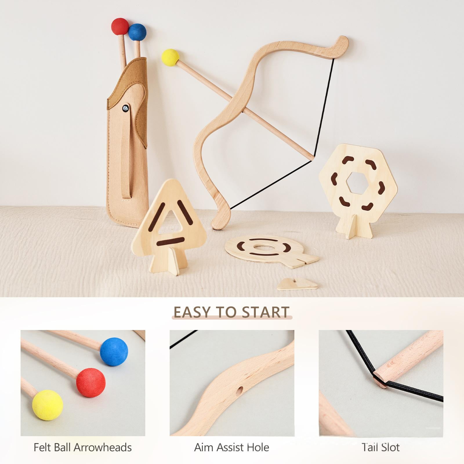 Wooden Bow and Arrow Toy Set, Safe Suction Cup Archery Shooting Game for Kids, Outdoor Sports Educational Birthday Gift