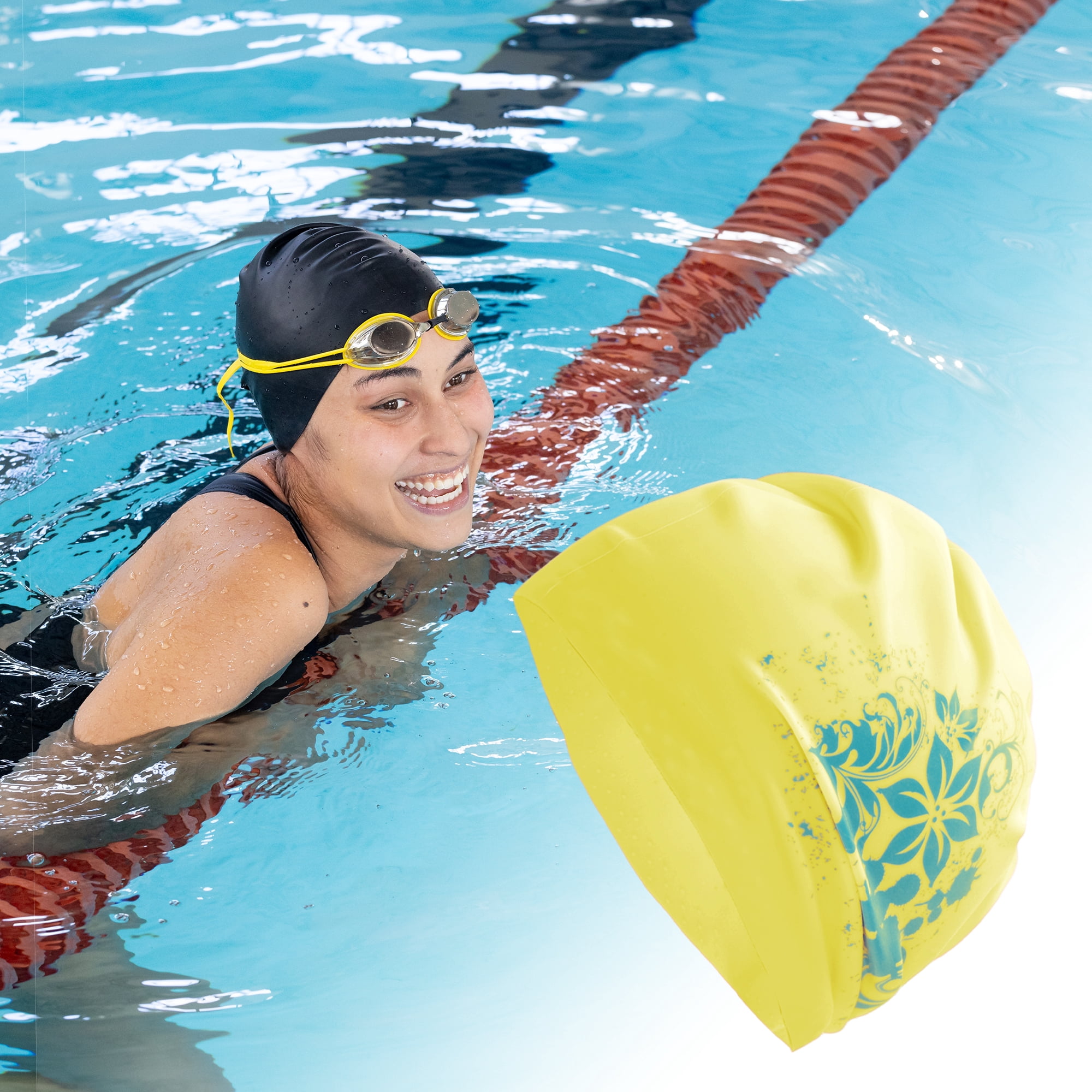 Unique Bargains Floral Pattern Swim Cap 1Pc Yellow