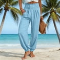 thumbnail image 2 of Women's Linen Barrel Harem Pants Wide Leg High Waisted with Pockets Beach Casual, 2 of 9