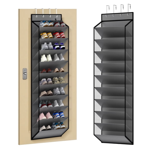 KEEPJOY 10 Tiers Mesh Over Door Shoe Organizer Storage, Hanging Shoe Holder for Door with Large Deep Pockets, Holds 20-30 Pairs of Shoes,Grey