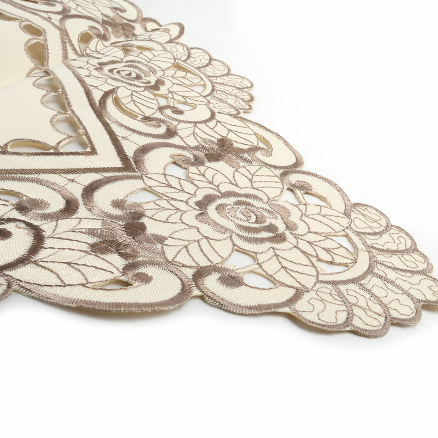 Unique Bargains Vintage Flower Embroidery Tassel Table Runner Light Beige 16"x59"