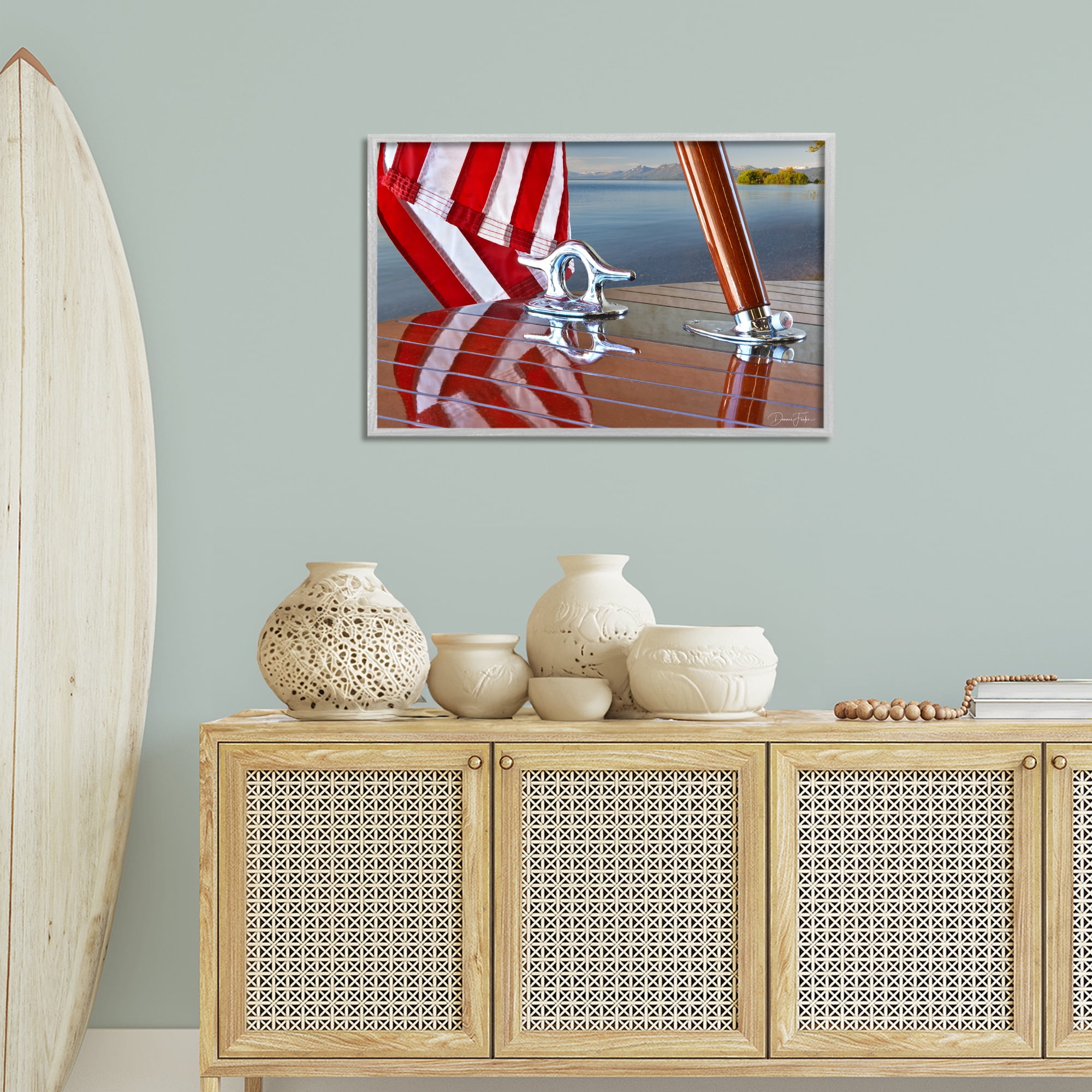 Stupell Industries Flag On Boat Hull Transportation Photography Gray Framed Art Print Wall Art, 30 x 20