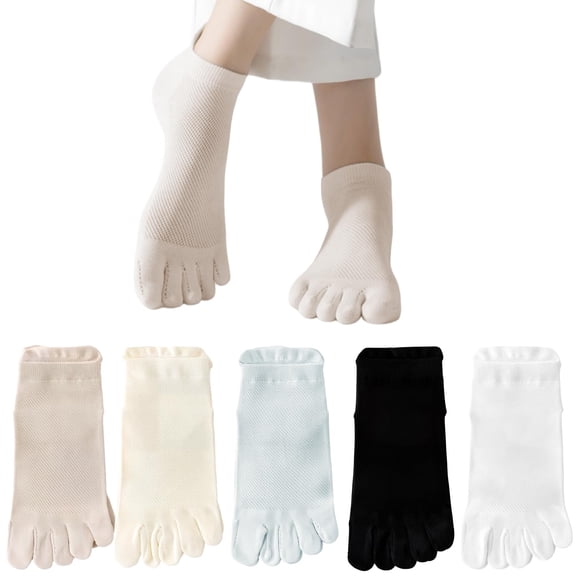 5 Pairs Women Toe Socks, Cotton Breathable Five Finger Ankle Socks for Athletic Sports Workout Running Walking, US 5-10