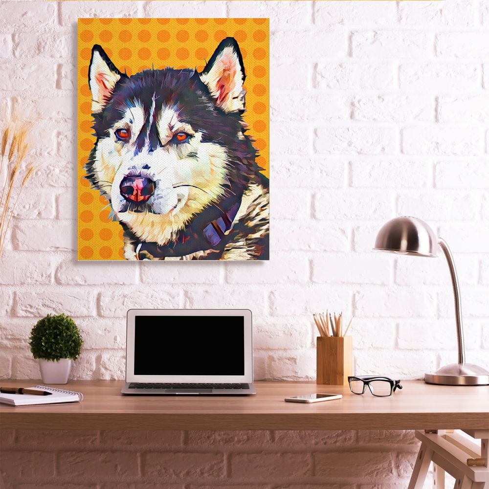 Stupell Industries Pop Art Husky Dog over Orange Polka Dots Designed by Kim Curinga