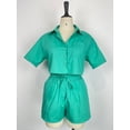 thumbnail image 4 of Fashionable items in the wardrobe Women's 2 Piece Short Sleeve Shirt and Shorts Set, Casual Summer Outfit with Elastic Waist Shorts, 4 of 6