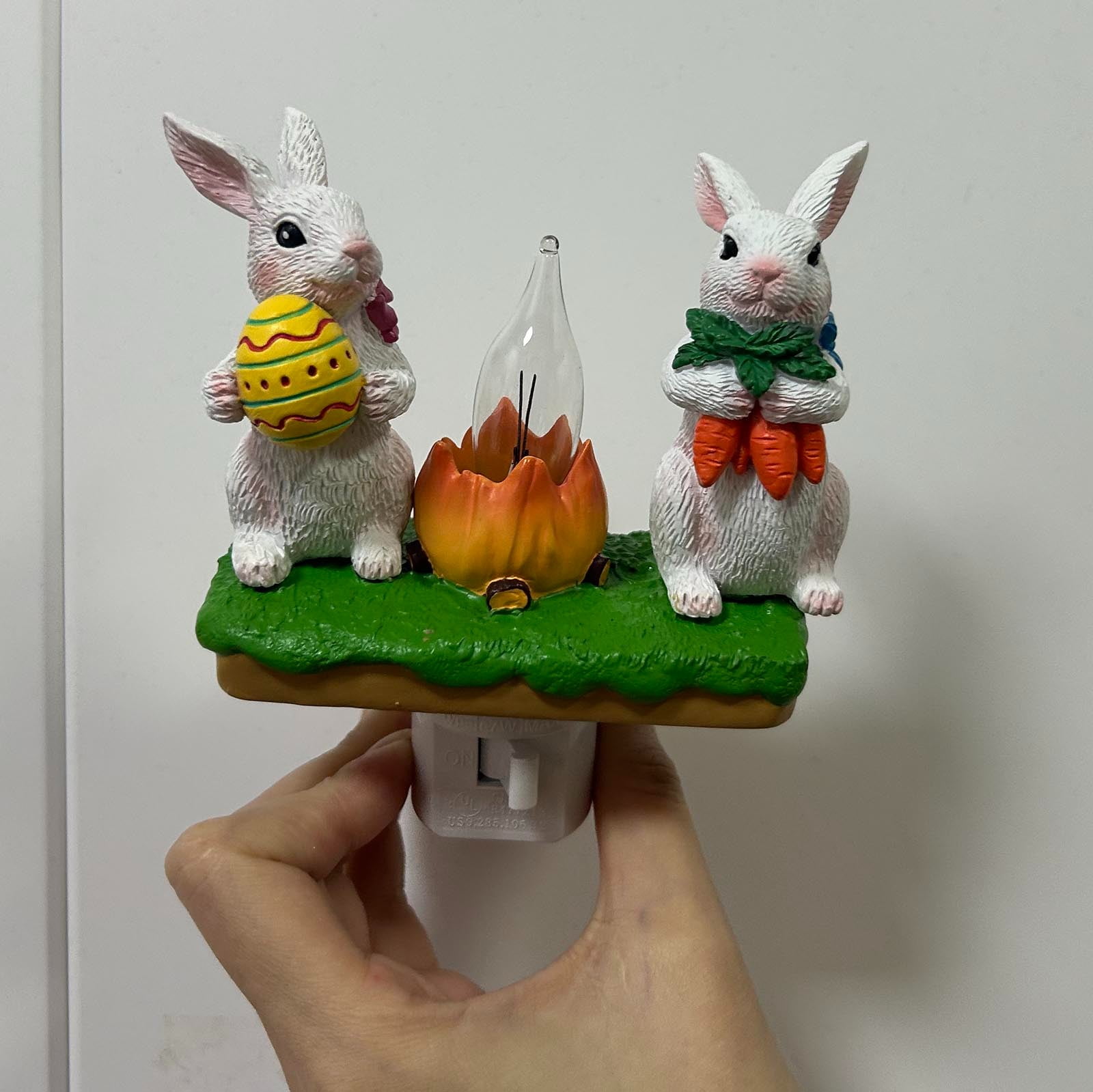 Bunny Campfire Flickering Nightlight, Rabbit Night Light Plug into Wall Easter Night Light with Switch Bunny Decor Easter Home Decorations(Gnome)