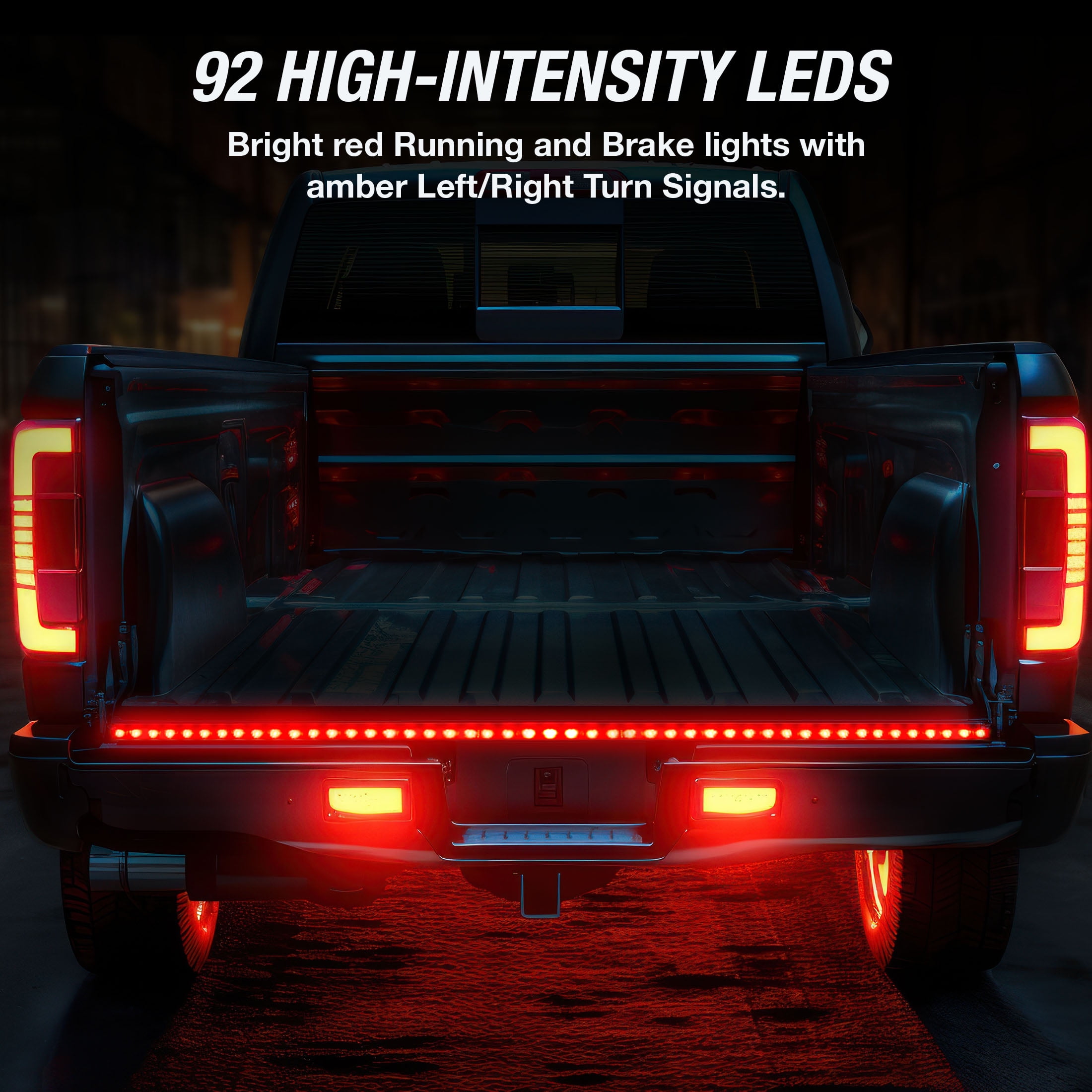 (2 pack) TYPE S - Tailgate LED Strip - 4-Pin Trailer Plug, Red Brake and Running Lights, Amber Turn Signal Indicators, IP65, 3M Adhesive, 1 x 48" Strip, 48 inches