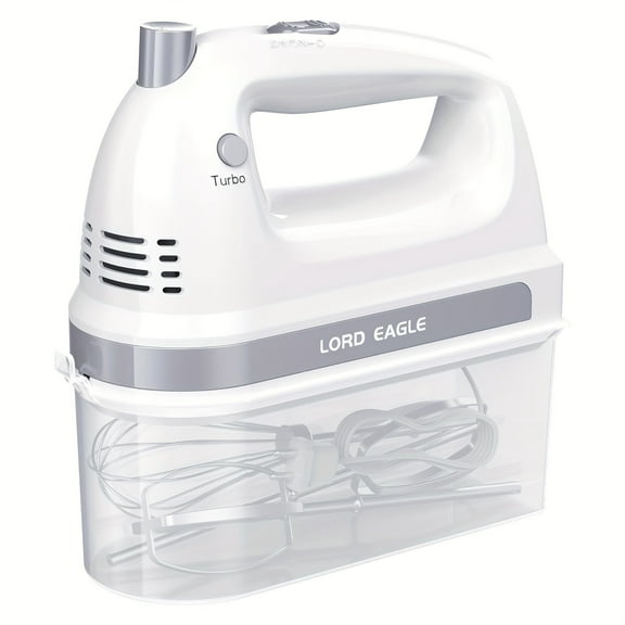 BDQC 300W Electric Hand Mixer | 5-Speed Handheld Mixer with Snap-On Case | Cordless Design for Baking, Cake & Egg Whipping | Compact Kitchen Appliance in White | Easy Storage & Reliable Performance