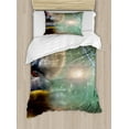 thumbnail image 1 of Fantasy Duvet Cover Set Twin Size, Different Sky Celestial Events with an Eagle Thunderstorm Clouds and Outer Space Image, Decorative 2 Piece Bedding Set with 1 Pillow Sham, Multi, by Ambesonne, 1 of 3