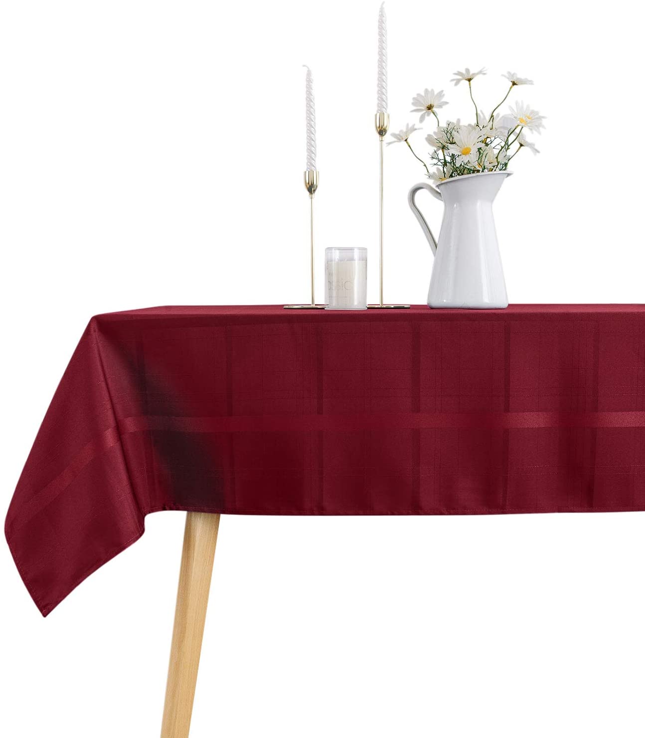 Rectangle Table Cloth Red Striped Tablecloth in Washable Polyester