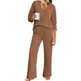 thumbnail image 2 of Oucaili Ladies Lounge Set 2 Piece Pajamas Sets Pjs Sleepwear Casual Nightwear Home Clothes Brown L, 2 of 3