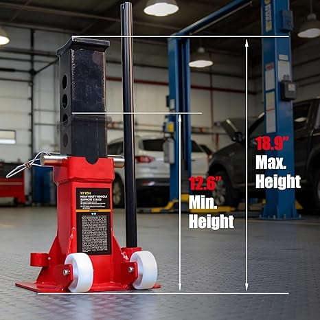JACK BOSS Heavy Duty 12 Ton (24,000 lbs) Jack Stands with 2 Casters and Handle, Easily Moveable Car Lift Stands for Truck and Pick Up, Red