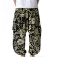 thumbnail image 5 of IROINNID Men's Harem Pants Print Retro Mid Waist Bloomers Pants Crotch Trousers Comfort Waist Pants, 5 of 9