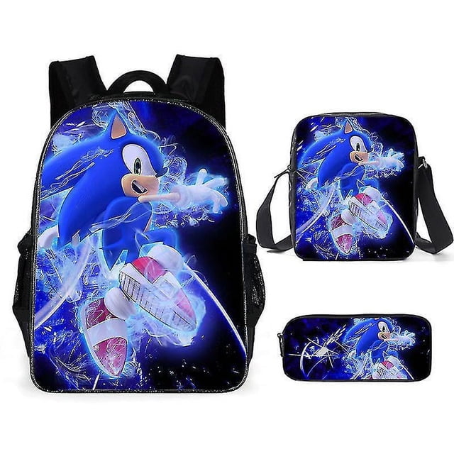 Sonic Primary School School Bag Three-piece Set Anime Cartoon Backpack Shoulder Bag Pencil Case High Quality Ultra-high Quality Advanced Customization