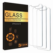 iPhone 6 Crystal Clear Tempered Glass Screen Protector, Strong 9H Hardness, Edge-to-Edge Coverage, Scratch Resistant, Fingerprint Resistant - Pack of 3