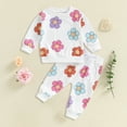thumbnail image 2 of Xyant Baby Girl Fall Winter Outfits Toddler Spring Clothes Long Sleeve Floral Graphic Crewneck Sweatshirt + Joggers Pants Set (White,18-24 Months）, 2 of 4