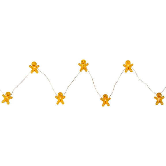10-Count Warm White LED Mini Gingerbread Men Christmas Fairy Lights 5.25' Copper Wire