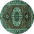 thumbnail image 1 of Ahgly Company Machine Washable Indoor Round Medallion Turquoise Blue Traditional Area Rugs, 6' Round, 1 of 4