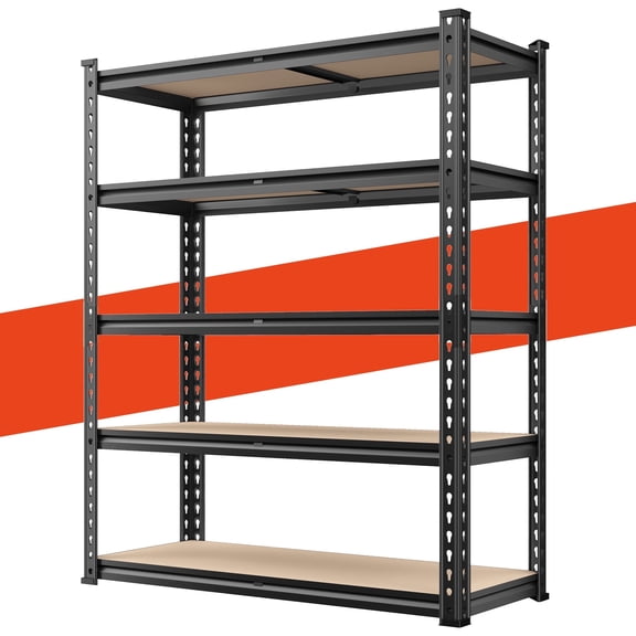 melmine Heavy Duty Storage Shelves Load 2000LBS, 5-Tier Garage Shelving, Adjustable Shelf Units for Warehouse Pantry Kitchen 35.43"W x 11.81"D x 72.05"H, Black