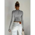 thumbnail image 5 of Women Basic Long Sleeve T Shirt Crew Neck Slim Fitted Crop Top Solid Y2k Going Out Tight Tees Tops with Thumb Holes, 5 of 6