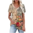 thumbnail image 2 of ALLLIST Womens Tops V Neck Short Sleeve Pleated Blouse Floral Trendy Yellow Tunic Women's Clothing, 2 of 4