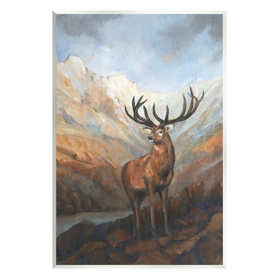 Stupell Wild Deer Breathtaking Mountain View Animals & Insects Painting Wall Plaque Unframed Art Print Wall Art