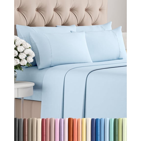 Queen 6 Piece Bed Sheet Set in Baby Blue with Deep Pockets