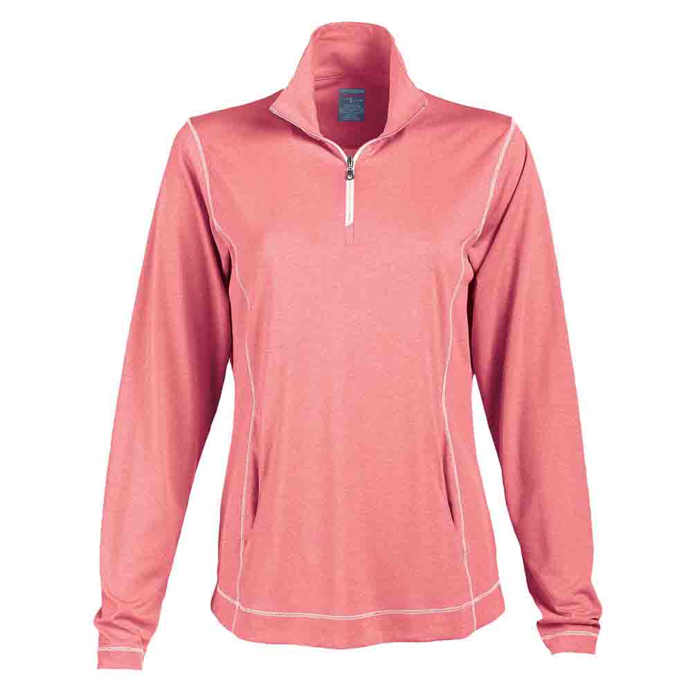 Page & Tuttle Womens Coverstitch Heather Mock Neck Athletic Quarter Zip