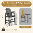 thumbnail image 4 of Leumius Tall Adirondack Chairs Set of 1,All Weather Outdoor Bar Height Barstools Chair with Armrests and Cup Holder for Bistro,Poolside,Garden,Gray, 4 of 8