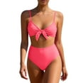 thumbnail image 2 of PNTUTB Women's Summer Casual Solid Color Halter Neck High Waisted Two Piece Swimsuit Set, 2 of 6
