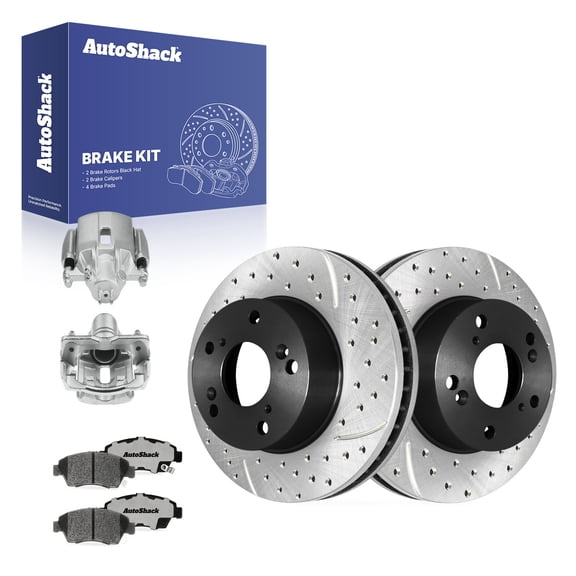 AutoShack Front Vented Drilled & Slotted E-Coated Brake Rotors   Ceramic Pads   Calipers 8-PC Brake Kit Replacement for 2012-2015 Honda Civic 2015 Acura ILX ShadowGuard 10.3" (261.7 mm)