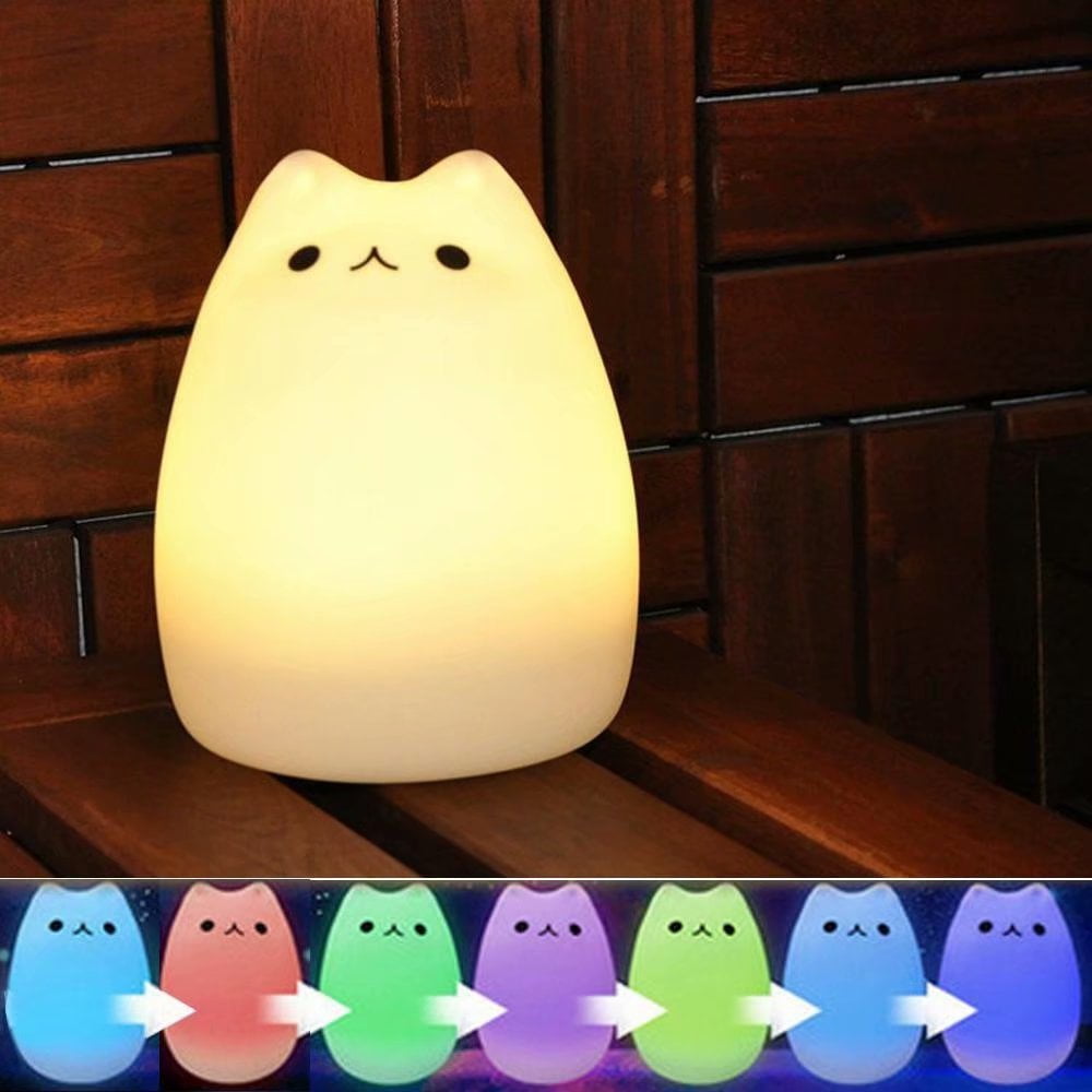 Florecer tetraedro Escritura Cute Cat LED Children Night Light Kids Silicone Cat Lamp 8 Single Colors  and 7-Color Flashing USB Rechargeable Lighting | Walmart Canada