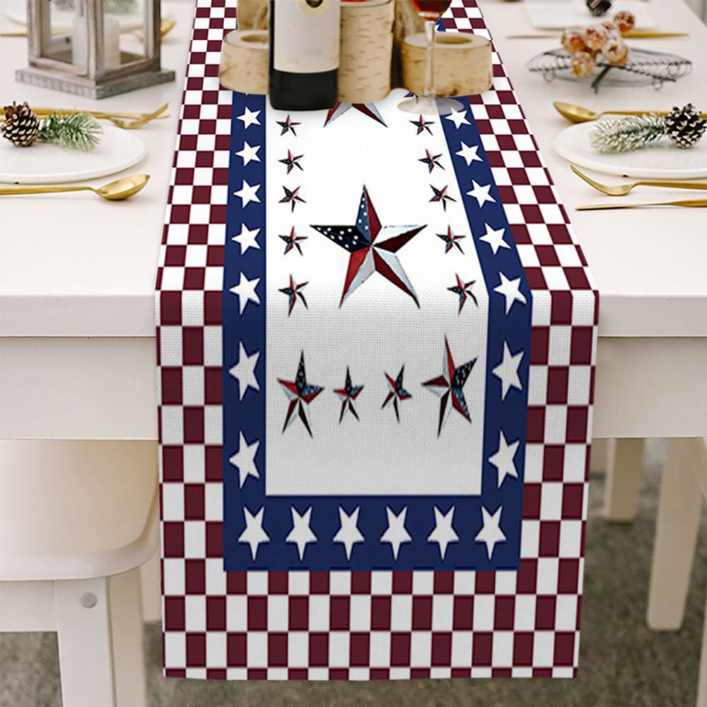 CHINDI Table Runner RED WHITE BLUE 13" x 36" Farmhouse Country Americana Summer 