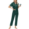 thumbnail image 2 of felwors Silk Satin Pajamas Set Women Short Sleeve Sleepwear Soft Button Down Loungewear Pjs Set Green, XXL, 2 of 8