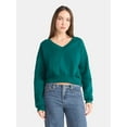 thumbnail image 2 of No Boundaries V-Neck Fleece Cropped Sweatshirt, Women's, 2 of 3
