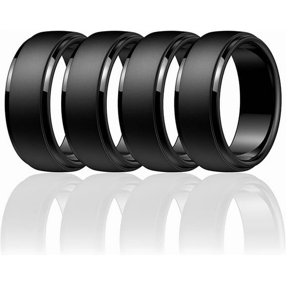 Annvchi Men's Silicone Wedding Rings Classic Black Style Rubber ring - Hypoallergenic for Gym/Outdoor/Gift(4 Variety Pack with Half Size)