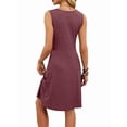 thumbnail image 6 of Women'S Twist Front V Neck Ruffle Summer Dress Elegant Sleeveless Club Party Tunic Bodycon Mini Dresses Wine Red M, 6 of 9