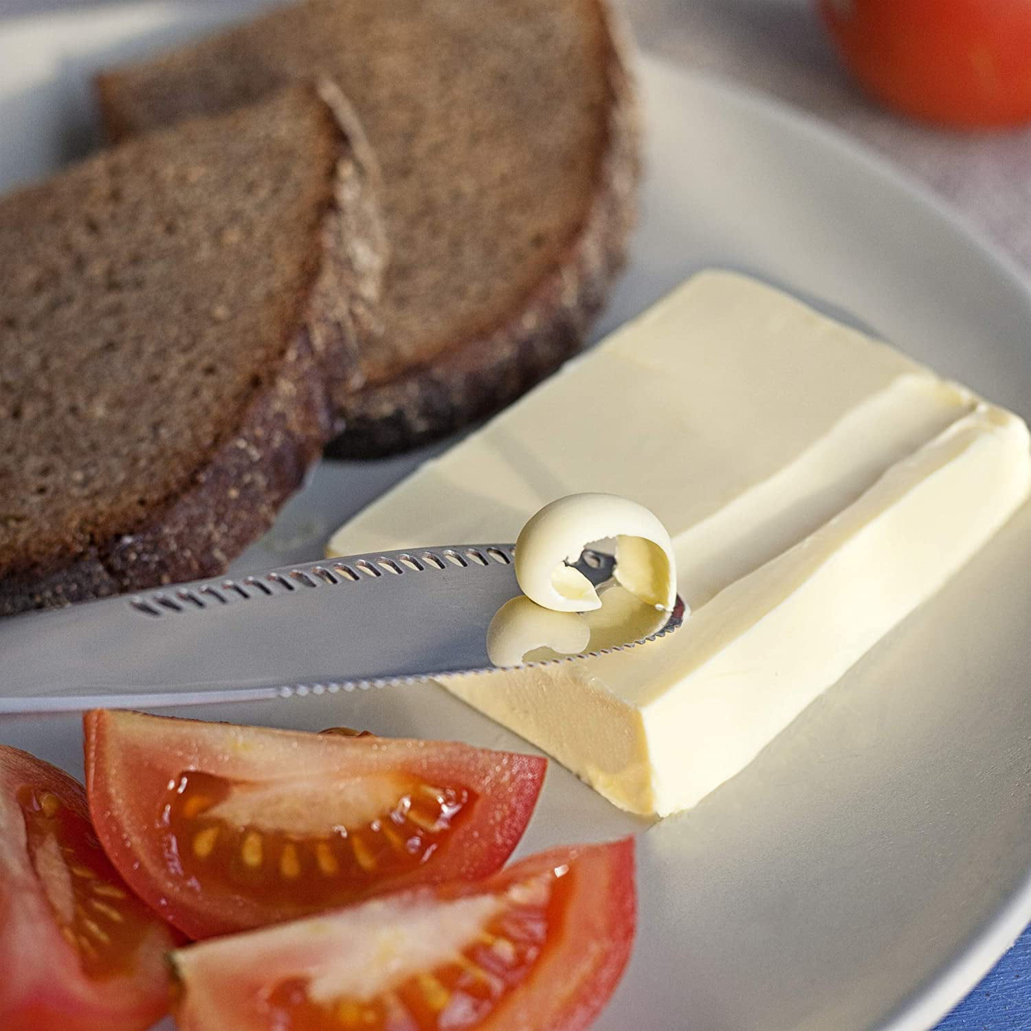 At last! Pre-heated electric butter knife will spread cold butter straight  on to bread